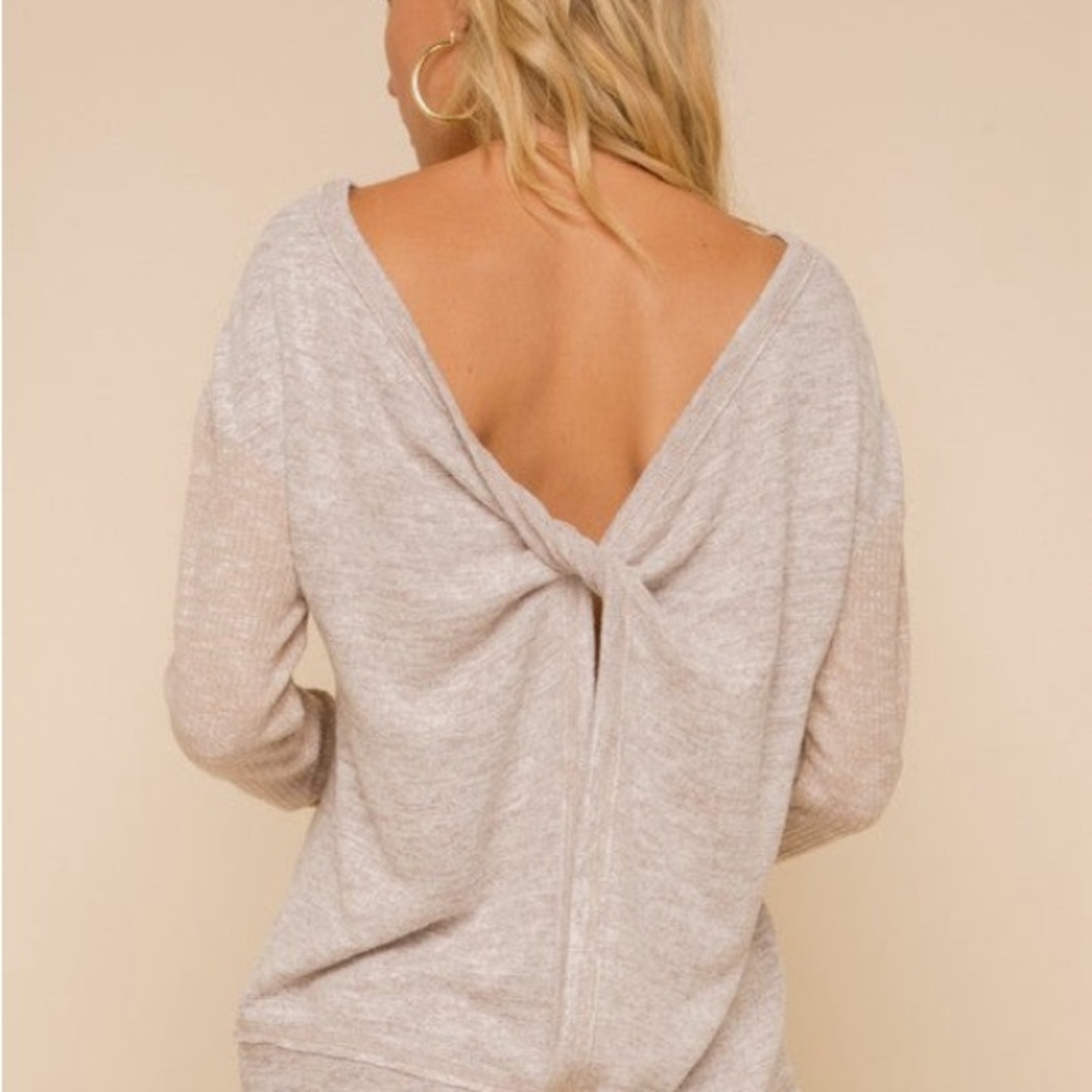 Hem & Thread soft brushed hacci oatmeal twist open back top